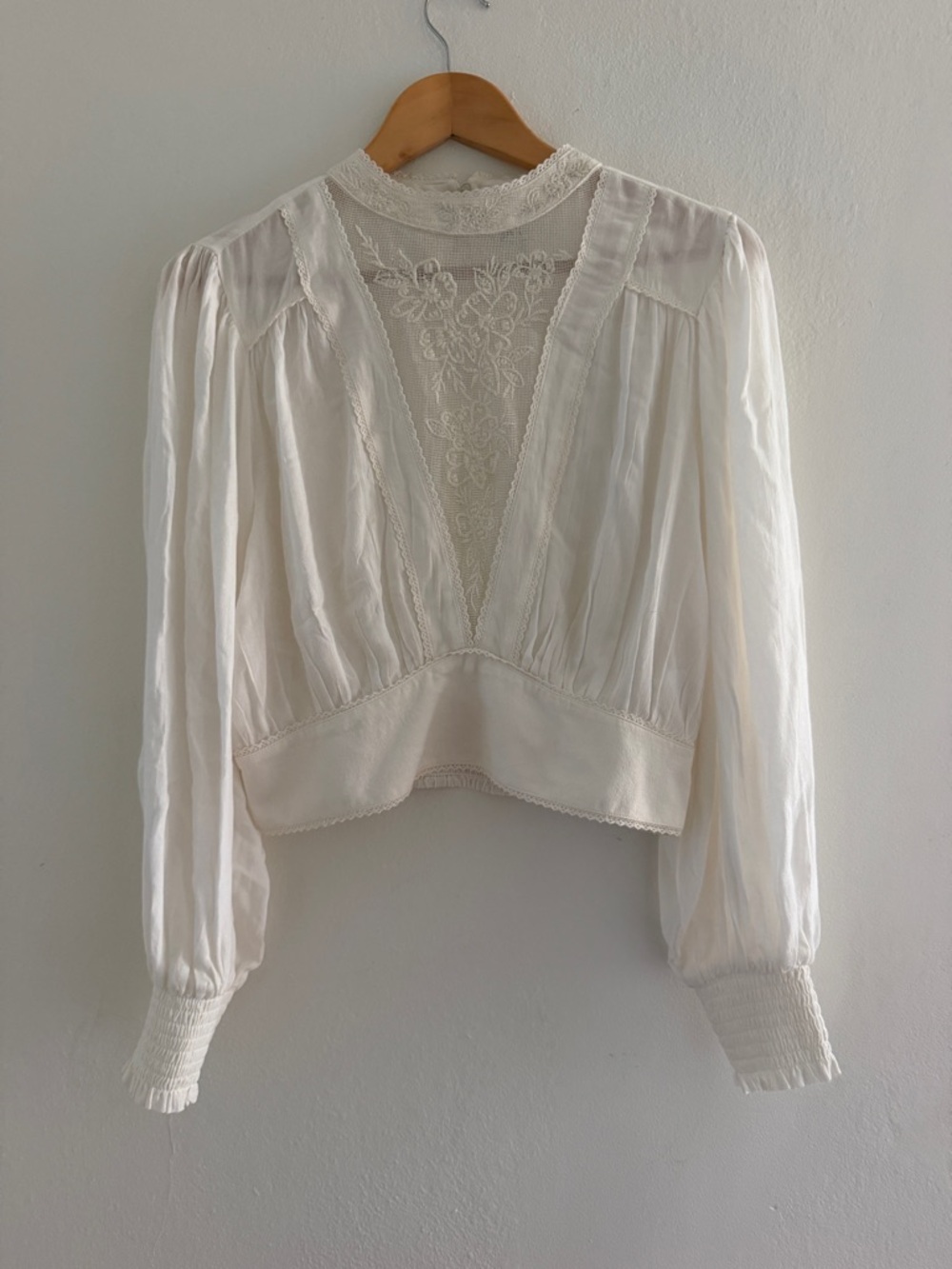 Joie Ivory Lace-Front Long Sleeve Blouse